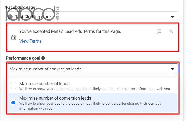 選擇 Facebook Lead Ads 績(jī)效目標(biāo)