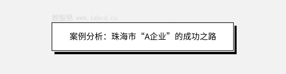 案例分析：珠海市“A企業(yè)”的成功之路